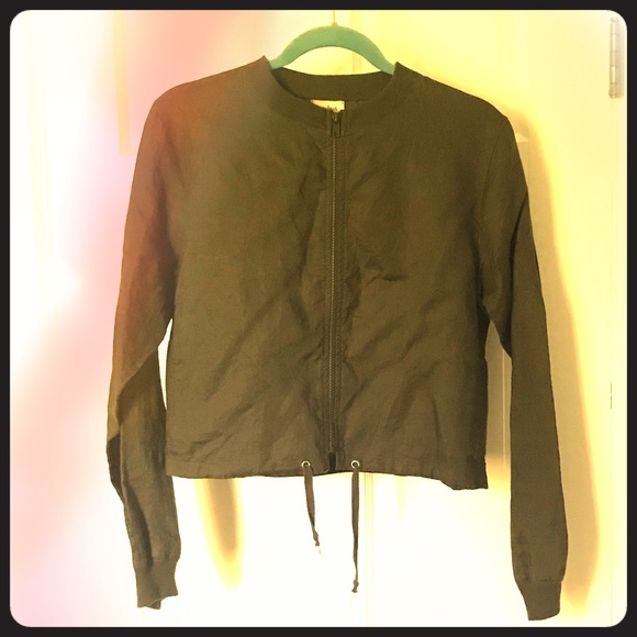 Hip Olive Green Short Linen Zip Up Jacket - Picture 1 of 3